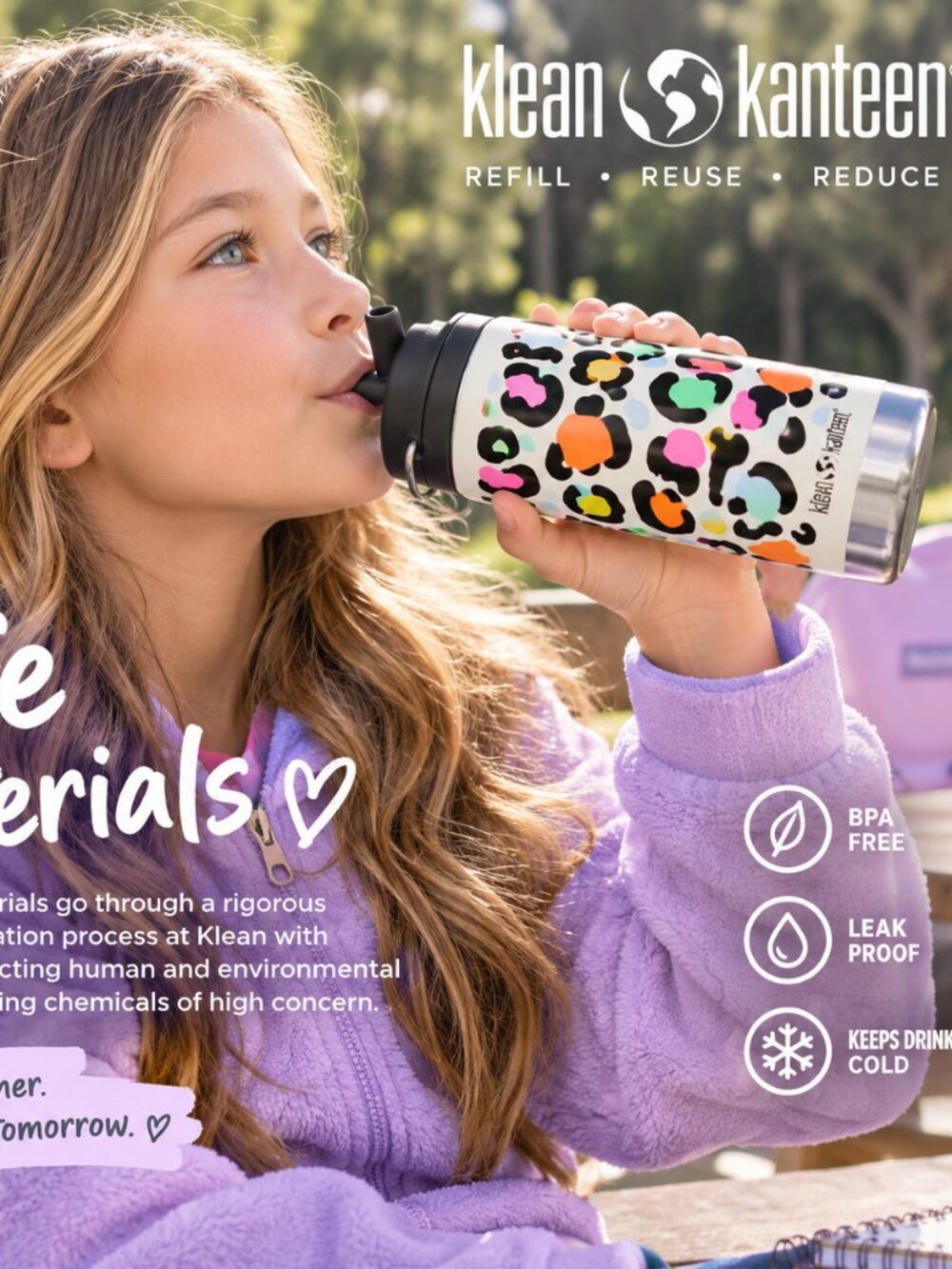 Klean Kanteen 12 oz Colorful Leopard Print Stainless Steel Bottle – BPA-Free
